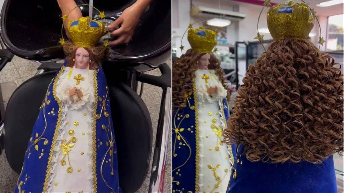 Una peluquería se vuelve viral por el peinado divino que le hacen a la Virgen
