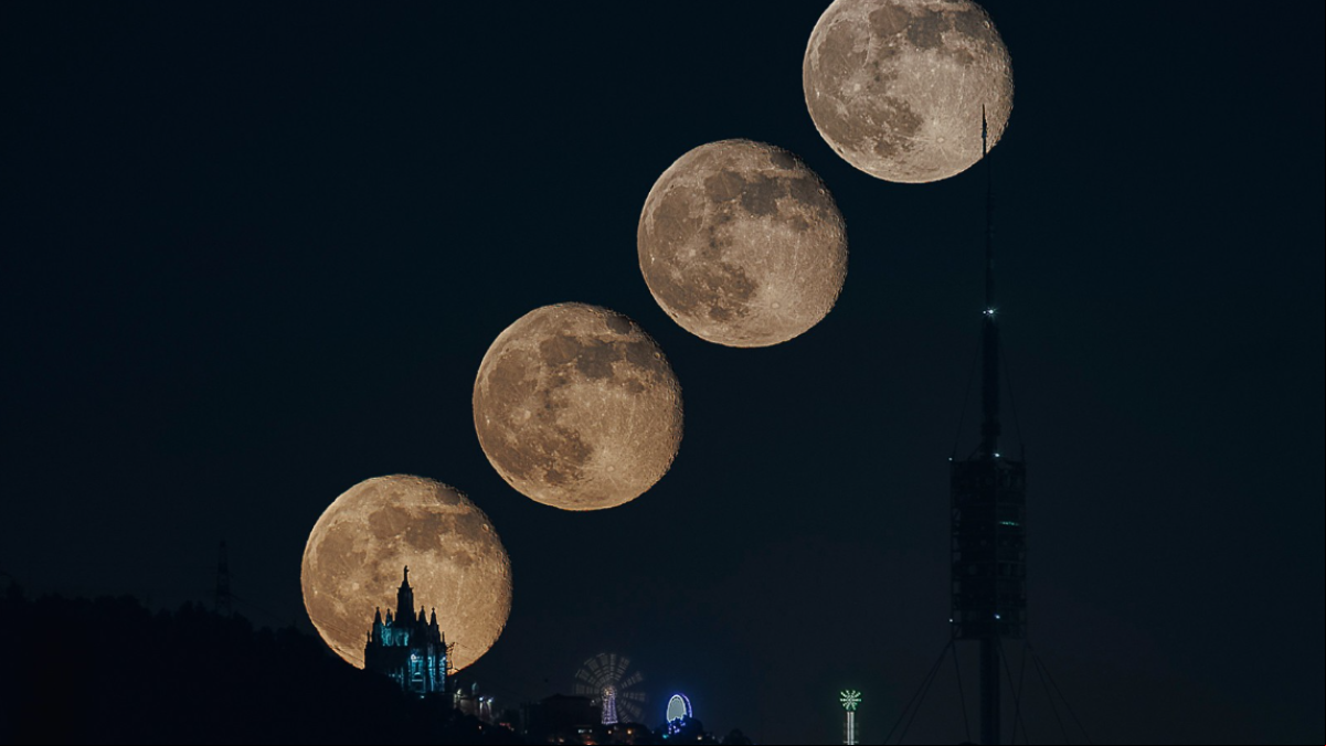 Una fotosecuencia capta en el Tibidabo las cuatro posiciones de la última superluna del año