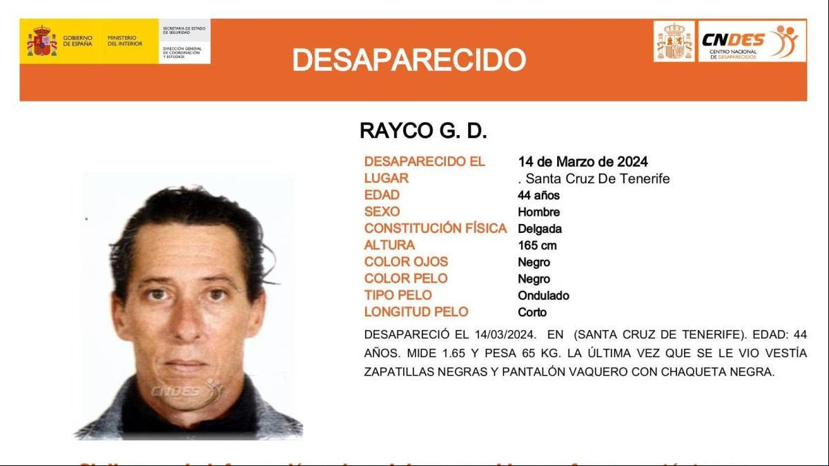Sin rastro de Rayco G. D., un hombre de 44 años desaparecido en Tenerife