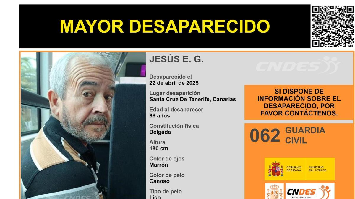 Sin rastro de Jesús E. G., un hombre de 68 años desaparecido en Tenerife