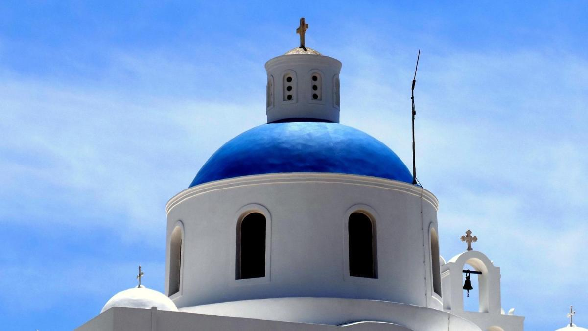 El simbólico azul y blanco de Santorini