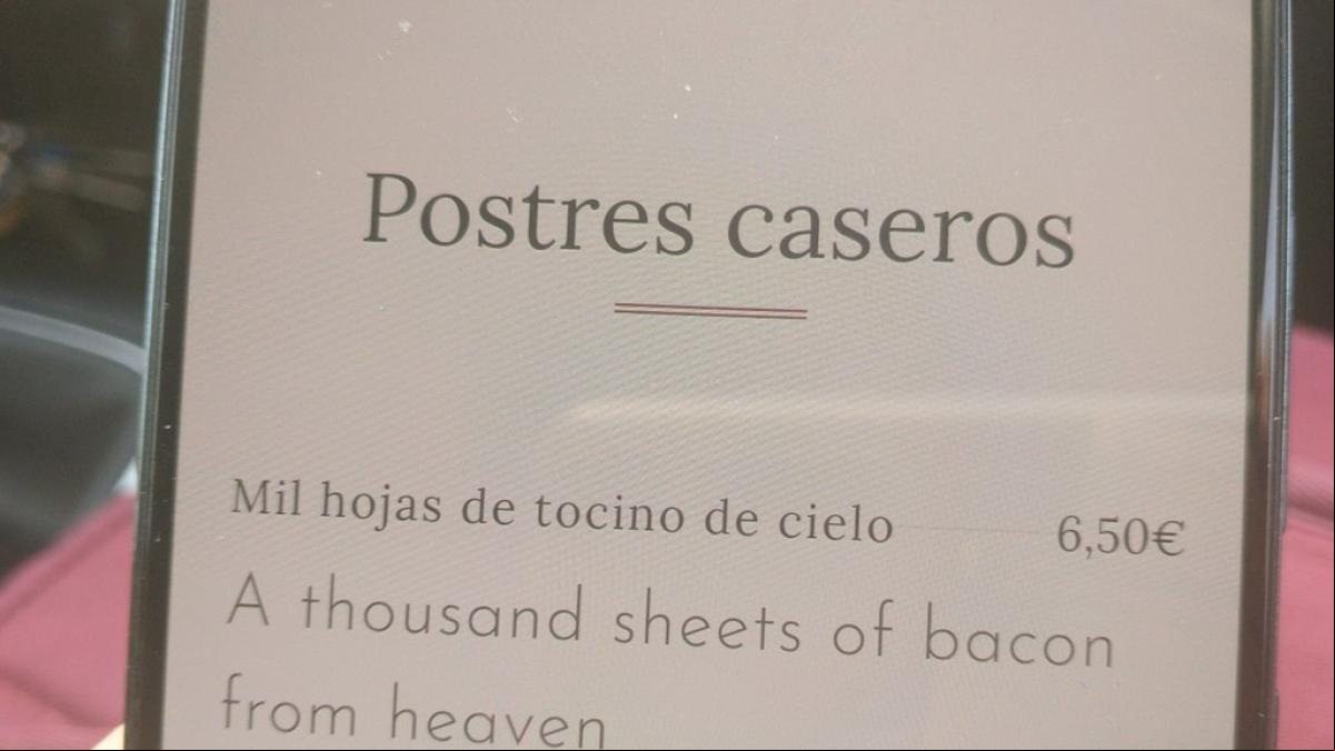 La hilarante traducción chapucera de la carta de postres de un restaurante: “Bacon celestial”