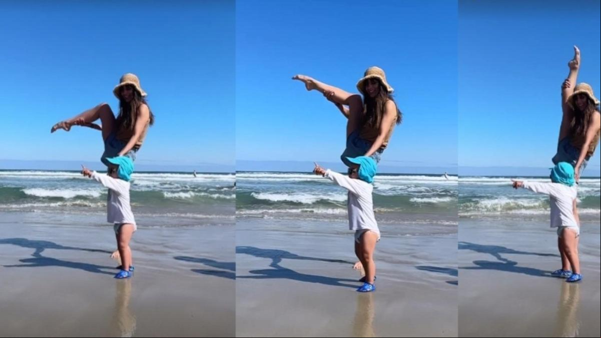 Planazo de Almudena Cid al margen del último anuncio de Cristian Gálvez: en la playa de vacaciones haciendo ejercicios imposibles