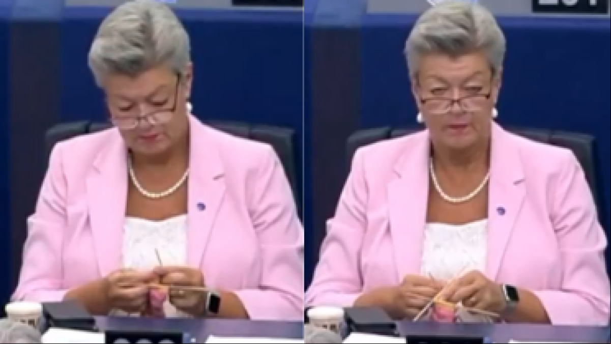 Pillan a la comisaría europea de Interior haciendo ganchillo en pleno discurso de Von der Leyen en la Eurocámara Pillan a la comisaría europea de Interior haciendo ganchillo en pleno discurso de Von der Leyen en la Eurocámara