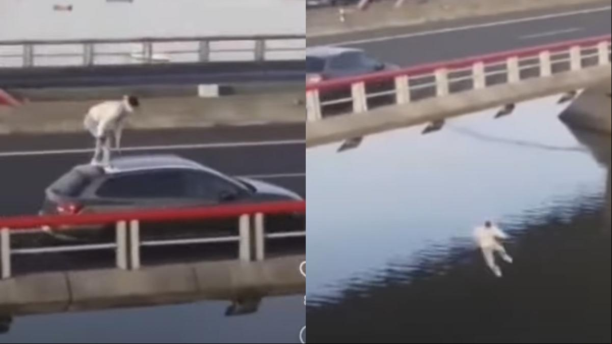 Un joven salta a la ría desde el techo de un coche en marcha en el puente de Colindres, en Cantabria