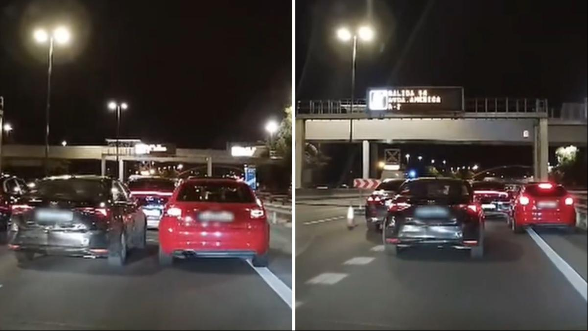 La feroz disputa de dos coches en la autovía de Madrid por entrar primero en un carril