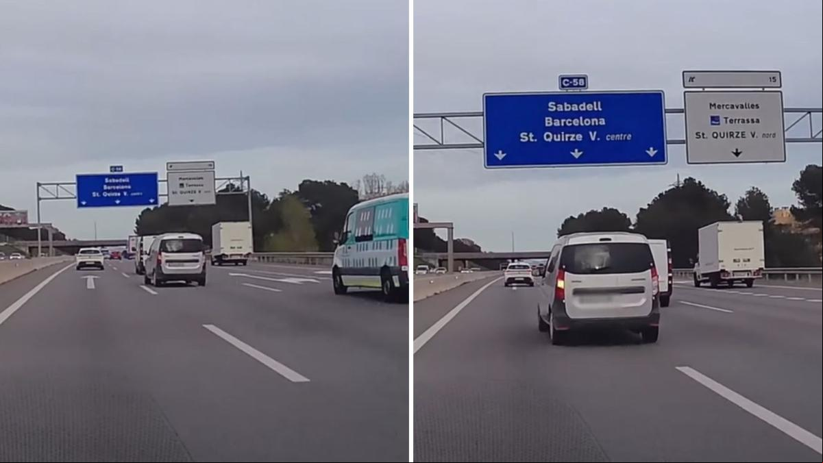 El peligroso cambio de carril que hace una furgoneta en una autopista dirección a Sabadell: “Le ha fastidiado el tiempo por vuelta”