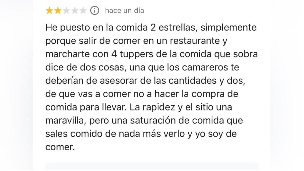 Se lleva 4 tápers a casa tras comer en un restaurante en Cantabria y la reseña que escribe deja alucinadas a cientos de personas: “¿Se está quejando de que ponen platos muy abundantes?”