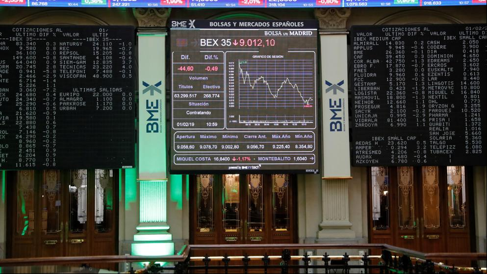 El Ibex 35 cede los 9.100 puntos en una apertura a la baja