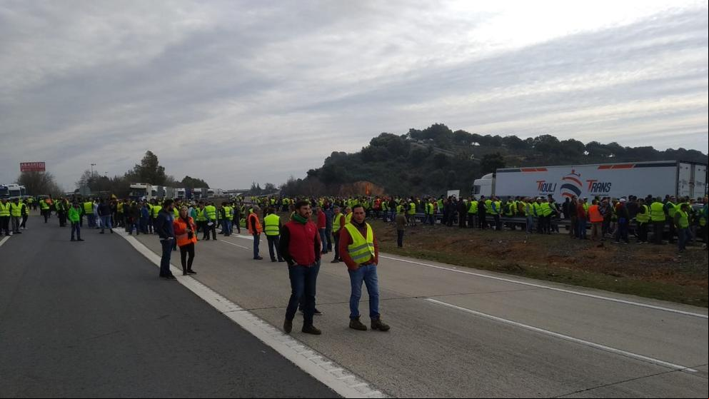Los olivareros de Jaén cortan la A-4 en Despeñaperros